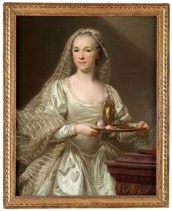 Portrait Of A Lady, Said To Be Mlle Bourgevin De Linas, As A Vestal Virgin by Alexander Roslin
