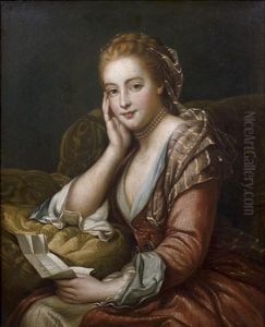 Portrait De Jeune Femme Vetue A L'orientale Tenant Une Lettre by Alexander Roslin