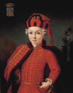 Portrait Of A Young Gentleman, Half-length From The Guillaume De Chavaudon De Sainte Maure Family, In Husar Costume, His Left Hand Resting On The Hilt by Alexander Roslin