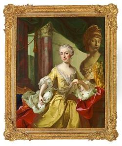 Portrait Of Princess Maria Felice Colonna In A Golden Evening Dress With Pearls And A Purpur-colored Cape Lined With Ermine by Alexander Roslin