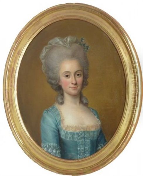 Portrait D'une Elegante A La Robe De Soie Bleue - view 1