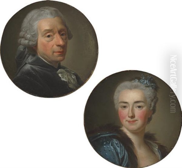 Portrait Of Francois Boucher In A Black Coat And Lace Collar (+ Portrait Of His Wife Marie-jeanne Buzeau; Pair) - view 1