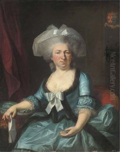 Portrait Of A Lady In A Blue Silk Dress With A Fur Trim, A Letter In Her Right Hand by Alexander Roslin