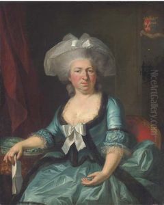 Portrait Of A Lady, Seated Three-quarter-length, In A Blue Silk Dress With A Fur Trim, A Letter In Her Right Hand by Alexander Roslin