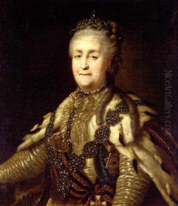 Portrait Of Catherine The Great, Wearing The Necklace Of St. Andrew With Diamonds And The Order Of St. George