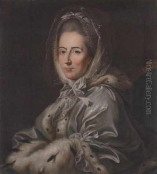 Portrait Of A Lady (mrs. Martha Noble?) In A Grey Ermine-trimmed Coat With A Fur Muff - view 1