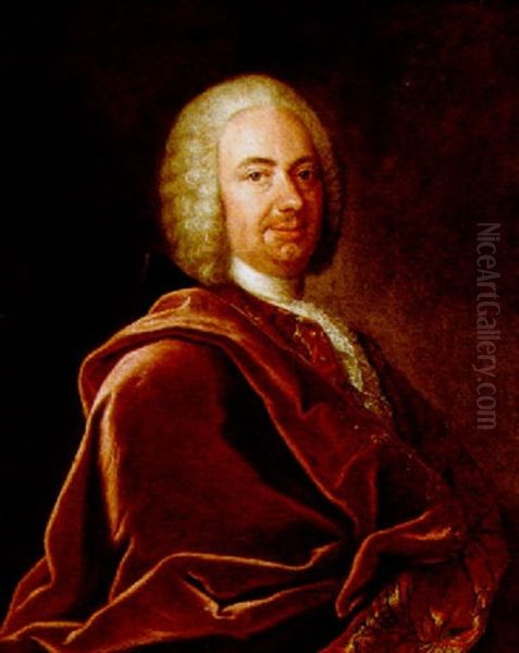 A Portrait Of A Gentleman, Wearing A Red Coat, A White Lace Chabot And A Wig - view 1