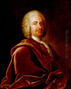 A Portrait Of A Gentleman, Wearing A Red Coat, A White Lace Chabot And A Wig by Alexander Roslin