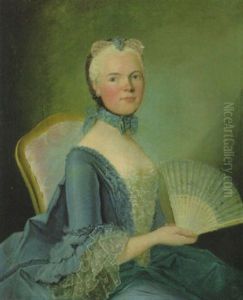 Bildnis Einer Jungen Dame In Blauem, Spitzenbesetzten Gewand Mit Spitzenhaube Und Einem Facher Bildnis Einer Jungen Dame In Blauem, Spitzenbesetzten Gewand Mit Spitzenhaube Und Einem Facher