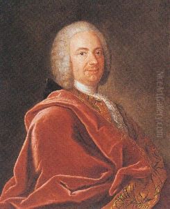 A Portrait Of A Gentleman Wearing A Red Coat, A White Lace Chabot And A Wig by Alexander Roslin
