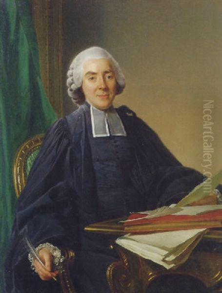 Portraet Af Abbe De Canny, Marquis De Nantouillet Siddende Pa En Stol Ved Et Bord Hvorpa Sagsakter, I Hojre Hand Gasepen - view 1