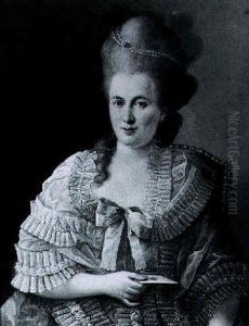 Portrait Of A Lady Holding A Letter, Seated, Wearing A Jacket Fastened With A Pink And White Bow, And Pearls In Her Hair by Alexander Roslin