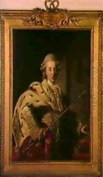 Portraet Af Christina Vii I Kroningsdragt Staende Med       Scepter I Hojre Hand, Venstre Hand Hviler Pa Kronen - view 1
