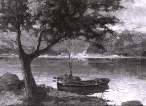 Nachen Am Ufer Eines Oberitalienischen Sees by Matteo da Angelo Rosotto