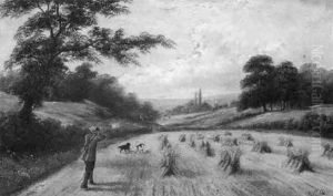 Fall Landscape With Hunter And Dogs by Denman W. Ross