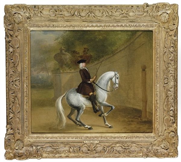 A Gentleman On A Grey At A Riding School Executing A Reinback On A Single Rein - view 1