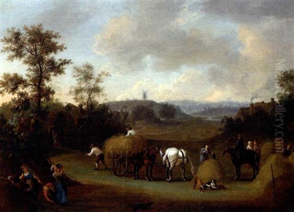 A Haymaking Scene With Figures In An Extensive Landscape - view 1