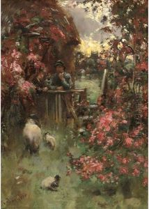 New Lambs In An Orchard by Joseph Thorburn Ross