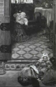 Spielende Kleinkinder In Hollandischem Interieur by Joseph Thorburn Ross