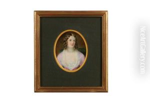 Portrait Miniature Of A Lady, In Pink Dress With White Lace Underslip, Her Brown Hair Upswept And Dressed In Ringlets by Sir William Charles Ross