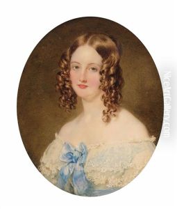 Portrait Miniature Of Eleanor Frances Johnstone, Daughter Of Sir Francis Hopkins Head And Shoulders Wearing A White Dress