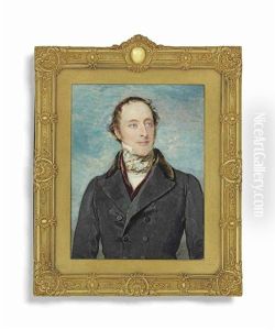 A Young Gentleman, In Black Coat And Tartan Cravat; Sky Background