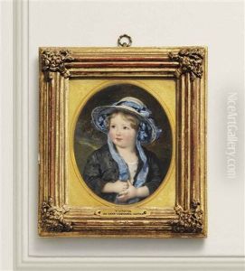 Victoria, Princess Royal (1840-1901) As A Child, Holding The Long Blue Silk Ribbons Of Her Hat, In White Dress, Black Coat, Wearing A Blue-lined Straw...