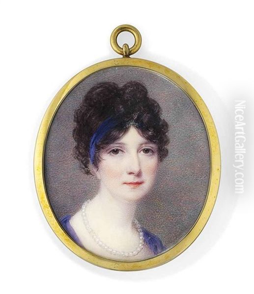 Lady King, Countess Of Kingston, Nee Helena Moore, In Mauve Dress, Wearing A Pearl Necklace (portraits Of Her Sons, Pair; 2 Works) - view 1