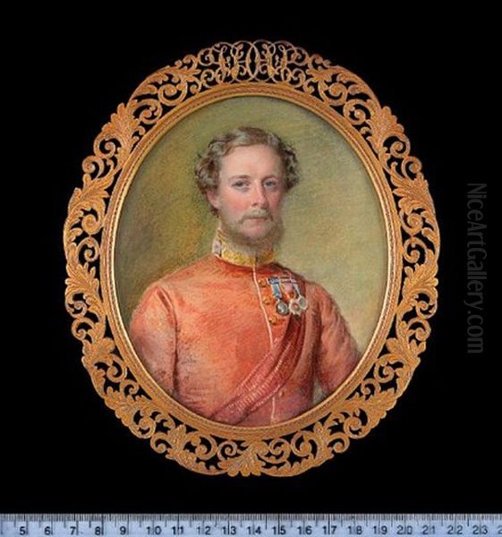Portrait Of An Officer, Wearing The Uniform Of The Grenadier Guards (+ Portrait Of An Officer's Wife, Wearing A Pink Dress Trimmed With Frill; Pair) - view 1