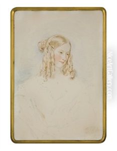 Representant Victoire, Duchesse De Nemoursles Cheveux En Anglaises, Monture En Metal Dore Sur Panneau En Velours Marron A Chevalet