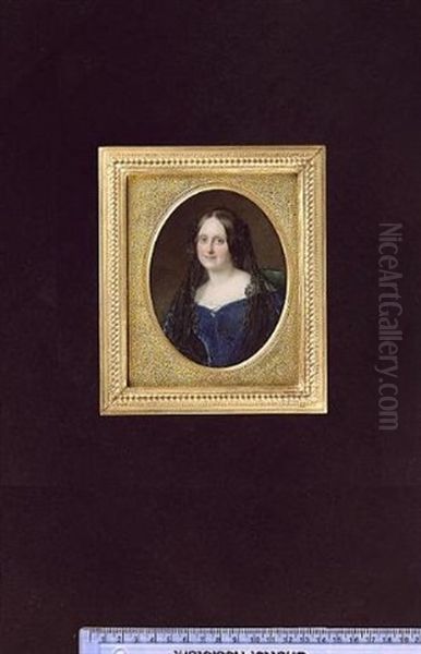 Lady Louisa Colthurst Wearing Dark Blue Velvet Dress With White Lace Trim, A Brooch At Her Corsage And Black Veil Over Her Hair (+ 1 Other, Unfinished Version Of Same Portrait; 2 Works) - view 1