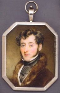 Randolph, 9th Earl Of Galloway, In Fur-bordered Brown Coat, White Waistcoat And Black Stock, Curling Brown Hair And Sideburns