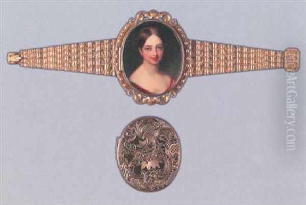 Portrait Of Queen Victoria, Aged 18, Her Hair Centre-parted And Upswept, Wearing A Low-cut Cerise-coloured Dress With White Lace Underslip And Ruby And Diamond Earring - view 1