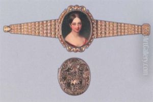 Portrait Of Queen Victoria, Aged 18, Her Hair Centre-parted And Upswept, Wearing A Low-cut Cerise-coloured Dress With White Lace Underslip And Ruby And Diamond Earring by Sir William Charles Ross