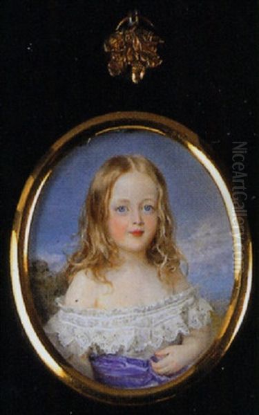 Caroline Elizabeth Holland As A Child In Lace-trimmed White Dress With Mauve Waist-sash, Her Blonde Hair Worn Loose - view 1