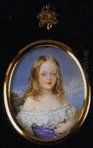 Caroline Elizabeth Holland As A Child In Lace-trimmed White Dress With Mauve Waist-sash, Her Blonde Hair Worn Loose
