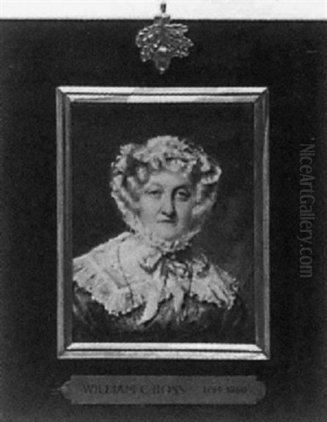 A Lady In Dark Blue Dress With White Lace Collar And Matching Indoor Hat Over Her Blonde Hair, A Lorgnette At Her Neck - view 1