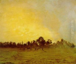 Mucche Al Pascolo Nel Paesaggio Al Tramonto by Federico Rossano