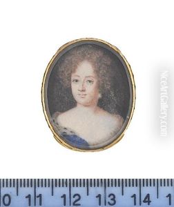 A Noblelady, Wearing White Underdress, Blue Mantle With Gold Fleur-de-lys And Ermine Trim, Pearl Pendent Earring, Her Hair Curled And Upswept