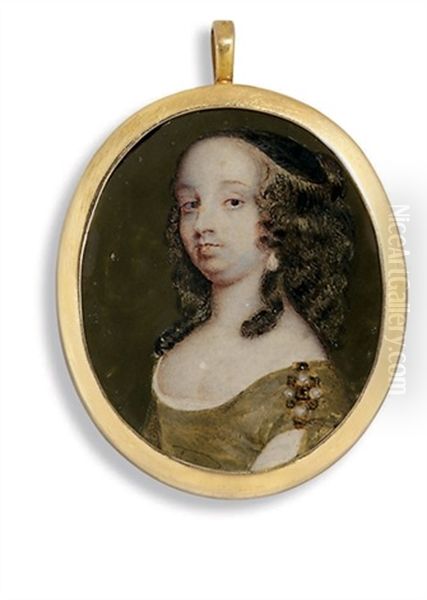 A Lady In Decollete Green Satin Gown - view 1