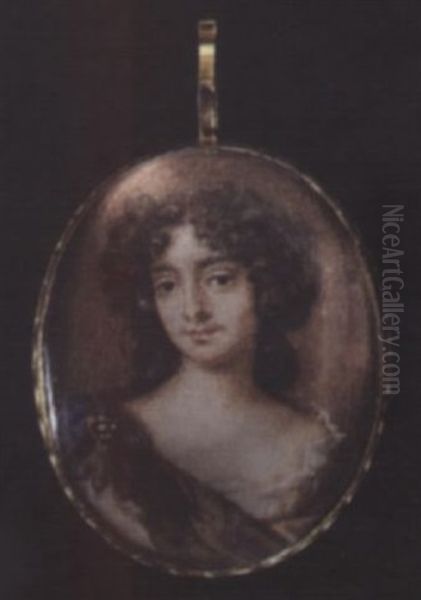 A Viscountess Wearing White Gown, Her Brown And Blue Cloak Pinned At The Shoulder With Jewelled Brooch, Her Dark Brown Hair Worn Over Her Shoulder - view 1