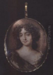 A Viscountess Wearing White Gown, Her Brown And Blue Cloak Pinned At The Shoulder With Jewelled Brooch, Her Dark Brown Hair Worn Over Her Shoulder