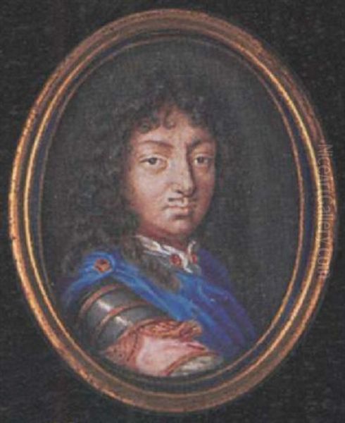 Louis Xiv Of Bourbon, King Of France, With Long Dark Curling Hair, Wearing Armour Over Pink Doublet, Blue Cloak With Gold Brooch And White Cravat With Gold Pin - view 1