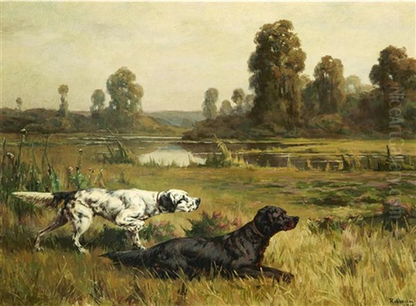 Gordon And English Setters In The Field - view 1