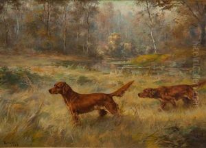 Irish Setters On Point by Percival Leonard Rosseau