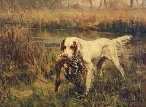 A Setter Retrieving A Duck by Percival Leonard Rosseau