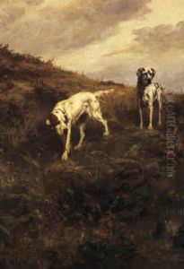 Two Setters Pointing At Quail