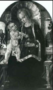Madonna And Child Enthroned With Saint John The Baptist In  The Distance by Bernardo (del Buda) Rosselli