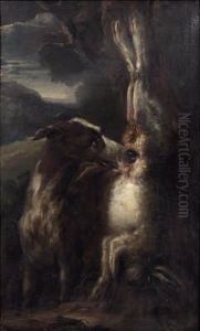 Chien Flairant Un Lievre Mort by Felice Boselli