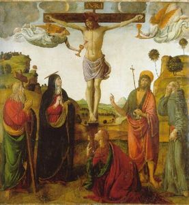 The Crucifixion With The Madonna, Saints John The Baptist, Mary Magdalen, Andrew And Francis by Cosimo Rosselli